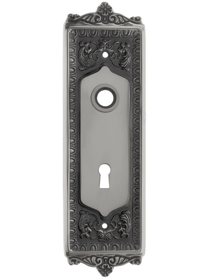 Egg and Dart Style Forged Brass Door Plate with Keyhole Antique Pewter.